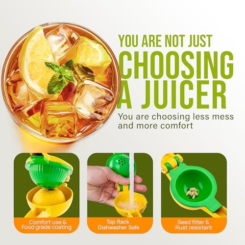 Zulay Metal Lemon Squeezer, Yellow/Green Manual Citrus Juicer