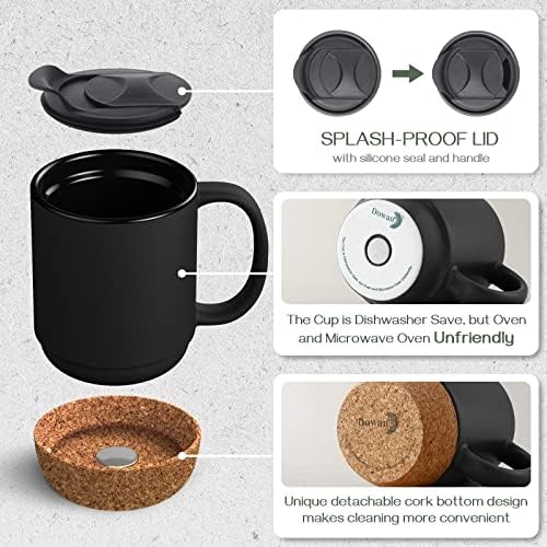 DOWAN Coffee Mugs Set of 2, 15 OZ Coffee Cup with Cork Bottom and