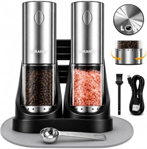 Electric Salt and Pepper Grinder Set, 6-Level Adjustable Coarseness