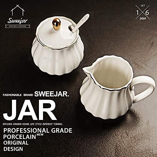 SWEEJAR Royal Ceramic Sugar and Creamer Set & Espresso spoons 18/10