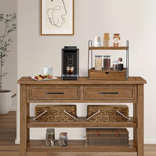 2-Tier Bathroom Countertop Organizer with Drawer, Brown