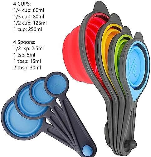 Measuring Cups and Spoons set, Collapsible Measuring Cups, 8 pieces