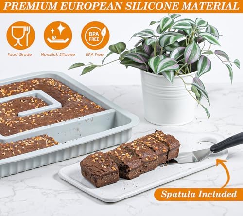 KOLUTI Nonstick Silicone Brownie Baking Pan, 12.8 x 12.8 x 1.6 Inch