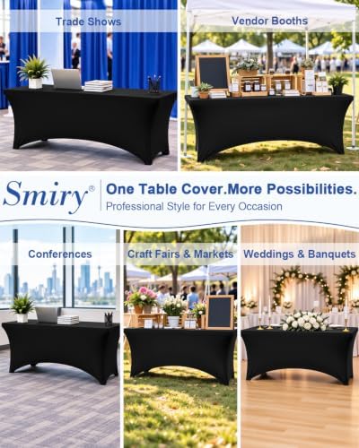 Smiry 2 Pack Spandex Table Cloth 6FT, Elastic Fitted Black Tablecloth