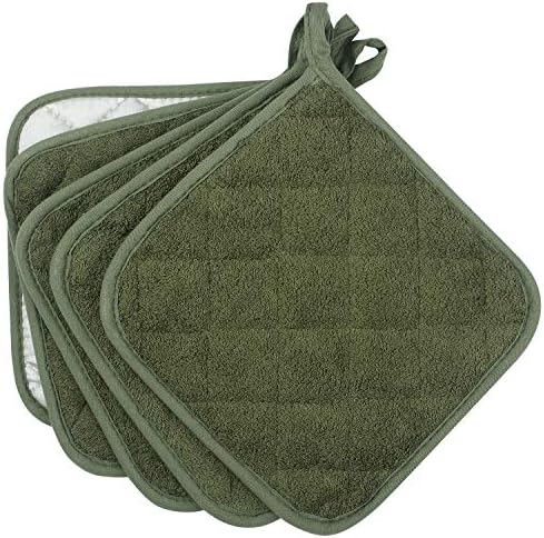 Cotton Terry Pot Holders, Set of 5, Olive Green