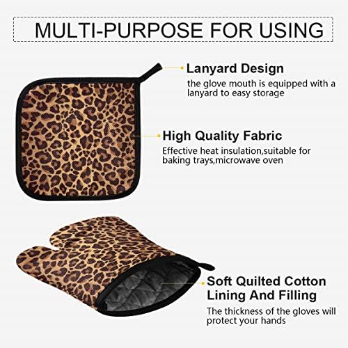 QMXO Animal Leopard Skin Pattern Oven Mitts Quilted Cotton Lining