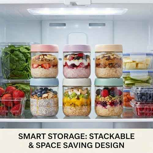 JBHO 6-Pack 16 oz Glass Overnight Oats Containers