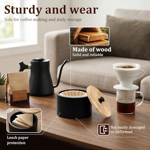 Wooden Coffee Filter Holder with Lid - Farmhouse Storage Container