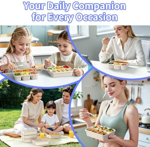 Bento Box 5-Pack, 4-Compartment Lunch Box for Women, Men & Kids