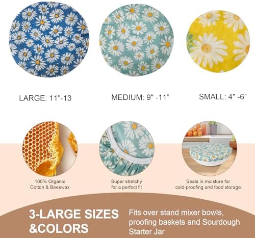 3-Pack Reusable Beeswax Bowl Covers, 4-13"