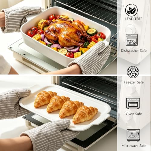 9x13 Ceramic Casserole Dish with Lid, 4.5qt Lasagna Baking Dish