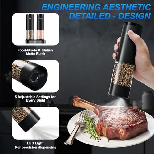 Electric Salt and Pepper Grinder Set, 2 Pack, Black/Black