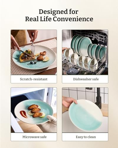 Famiware Ceramic Plates and Bowls Sets, Reactive Glaze Dinnerware Set for 8