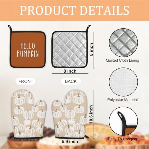 Fall Hello Pumpkin Kitchen Oven Mitts and Pot Holders Set