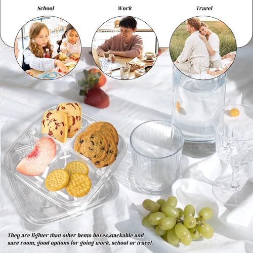 20 Pack Clear Bento Snack Containers, 4 Compartment with Lids