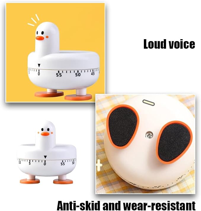 Cooking Timer Cute Duck Kitchen Timer 60 Minute Wind Up Mechanical Rotating - Image 4