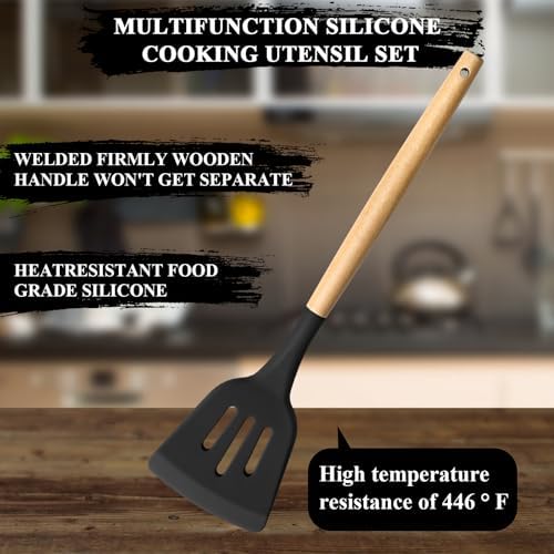 HaWare Silicone Cooking Utensils Set, 10-Piece, Black