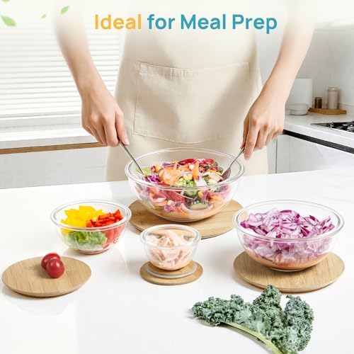 Vtopmart 5 Pack Glass Mixing Bowls with Bamboo Lids, Nesting Set