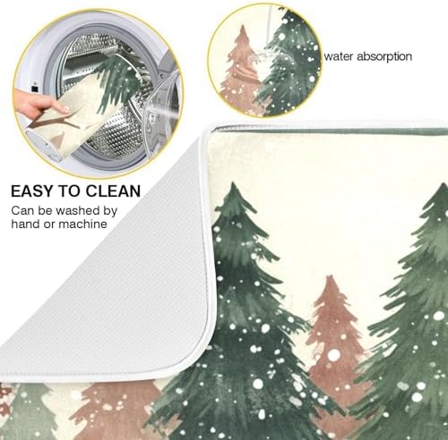 OTVEE Red Truck Xmas Joy Dish Drying Mat for Kitchen Counter Absorbent