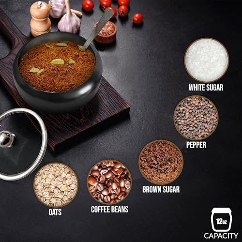 Sugar Bowl with Lid and Spoon, 12oz Sugar Cube Holder, Ghee Pot, Salt