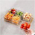 6 Clear Glass Serving Bowls Set with Gold Metal Rack Tray, Removable