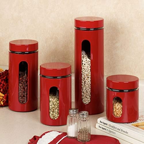 Quality Modern Red Stainless Steel Canister Set for Kitchen Counter
