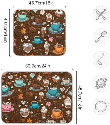 OTVEE Coffee Treat Art Dish Drying Mat for Kitchen Counter Absorbent