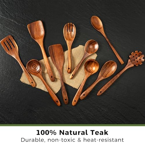 10-Piece Teak Wooden Utensil Set