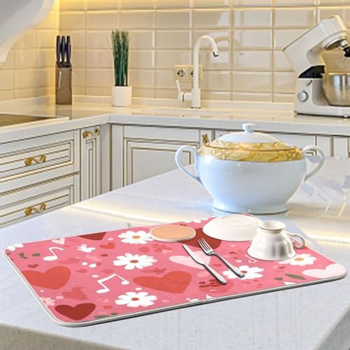 OTVEE Music Bloom Art Dish Drying Mat for Kitchen Counter Absorbent