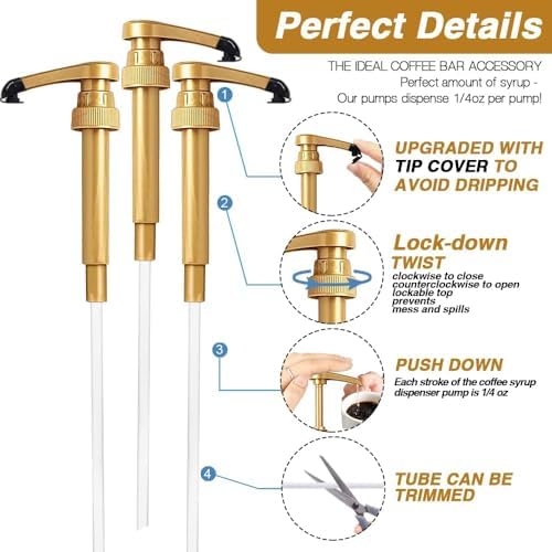 8 pcs Leak Proof Syrup Pumps with Cap, Fits 25.4 Oz/750ml Bottles