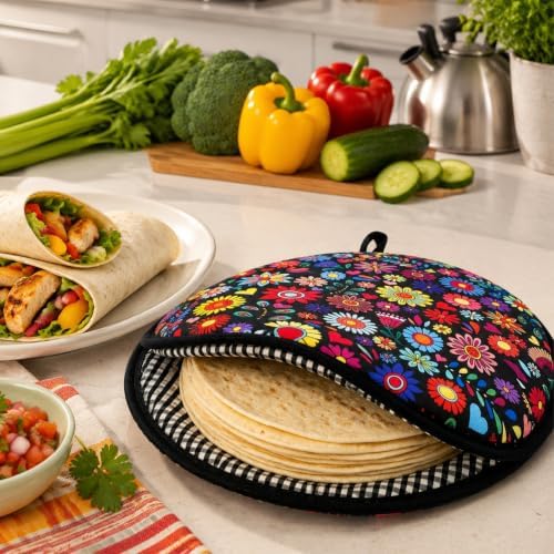 2 Pack Large Tortilla Warmers Premium Insulated Fabric Pouch Keeps