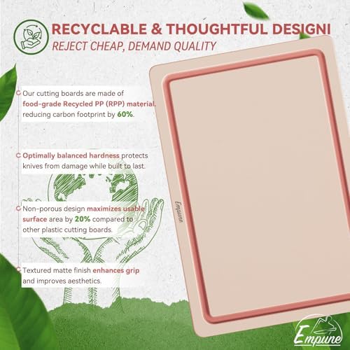 Empune 3-Piece Plastic Cutting Boards for Kitchen - Thick & Non-Slip