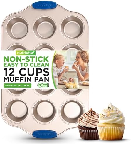 Nutrichef 12 Cup Muffin Pan, Durable and Nonstick Carbon Steel Bake