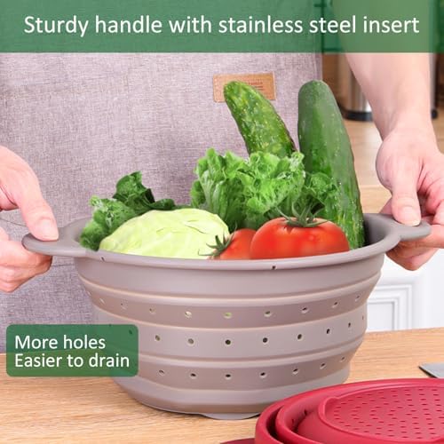 Collapsible Silicone Colander Bowl Set,BPA Free, Heat Resistant