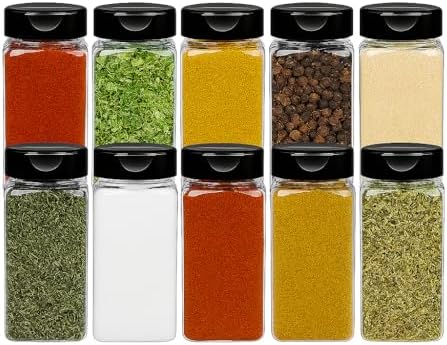 10 Pack 3.5 Oz Plastic Spice Jars with Black Cap, Clear and Safe