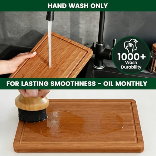 Bamboo Cutting Board Set of 3 with Holder for Compact Kitchens &