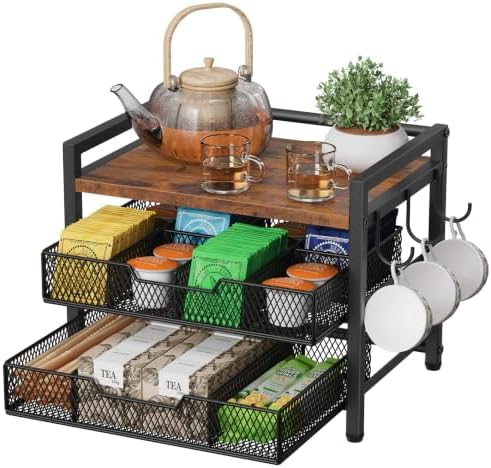 Giikin Tea Bag Organizer, Tea Organizers and Storage with 2 Drawers