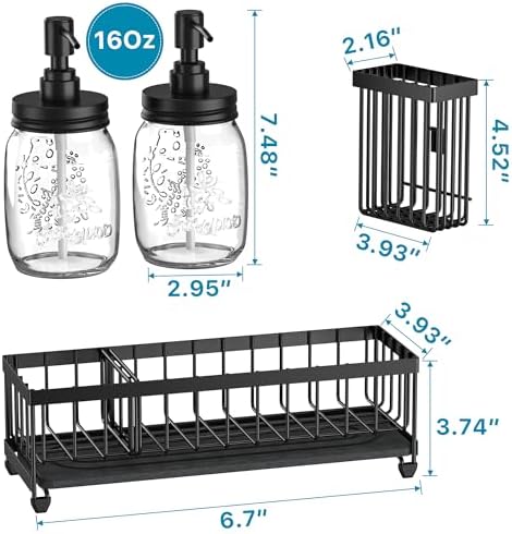 Galasily Mason Jar 16 oz Liquid Soap Dispenser Set, Black