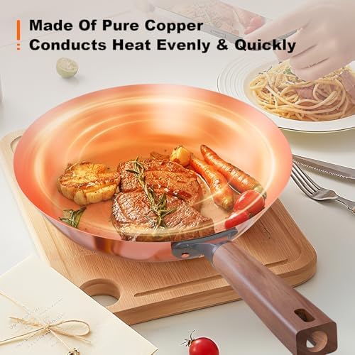 11.2-Inch Handmade Pure Copper Frying Pan - Premium Red Copper