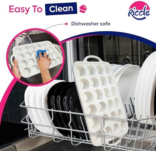 RICCLE 2 Pack Silicone Mini Muffin Pan with Metal Frame, Mini Cupcake