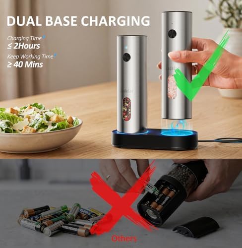 Zadelar Rechargeable Salt and Pepper Grinder Set, Stainless Steel