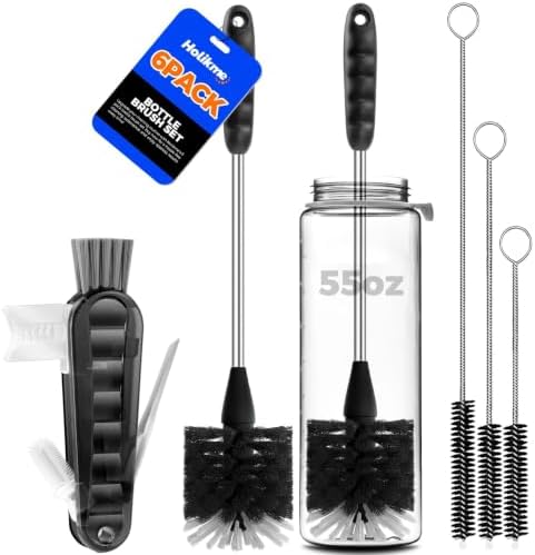 Holikme 6 Pack 14" Bottle and Straw Cleaner Brushes, Black
