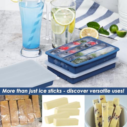 Webake Water Bottle Ice Cube Tray with Lids, Platinum Silicone Long