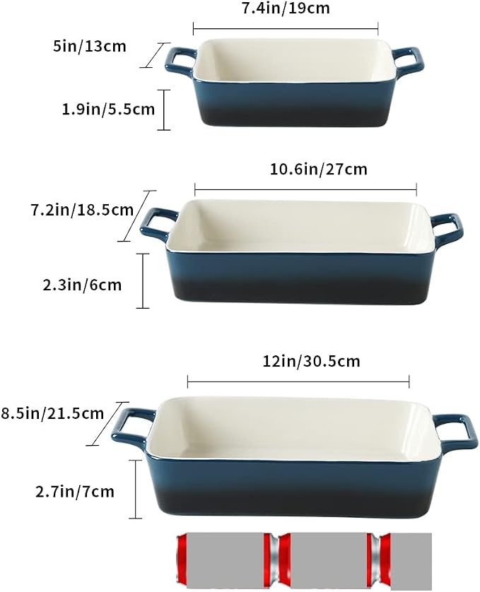 KOOV Bakeware Set, Ceramic Baking Dish, Rectangular Baking Pans Set, Casserole - Image 3