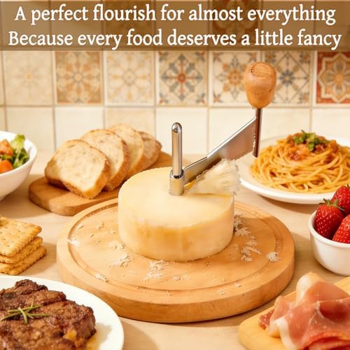 Cheese Curler Wheel, Stainless Steel with Wood Base