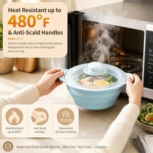 Collapsible Microwave Steamer Bowl, Silicone Microwave Cookware with