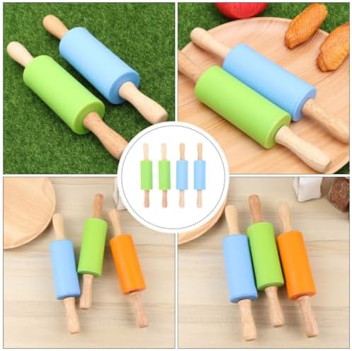 4pcs Dough Stick Rolling Pin for Baking, Wood Silicone
