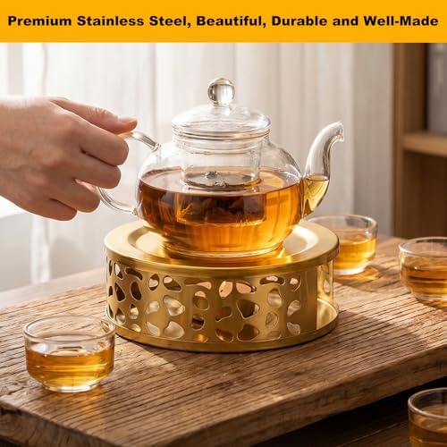 4 Pcs Gold Stainless Steel Tea Warmer Teapot with Tealight Holder Tea