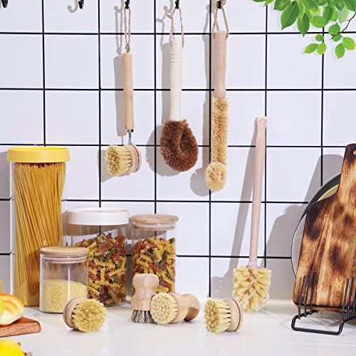 8 Pcs Bamboo Dish Brush Dish Washing Scrub Bottle Brush Wooden Palm