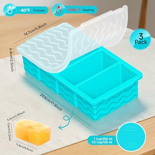 1 Cup Silicone Freezer Molds, Silicone Freezer Trays with Lid, 3-Pack